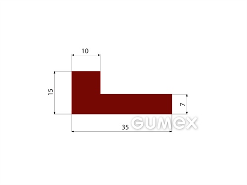 Gumový profil tvaru "L", 15x35/7mm, 75°ShA, NR-SBR, -40°C/+80°C,červenohnedý
